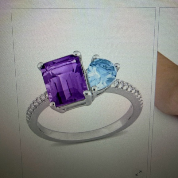 belk Jewelry - Elegant Silver Ring with Amethyst and Sky- Blue Topaz Stones.  Sterling Silver